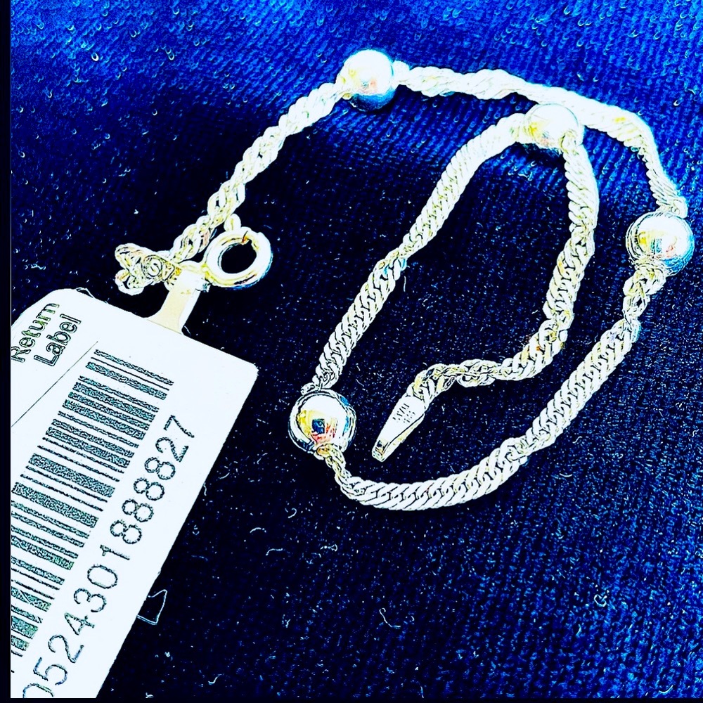 Macy's Sterling Silver Twist Chain & Ball Italian Bracelet 8" NEW W TAG Box